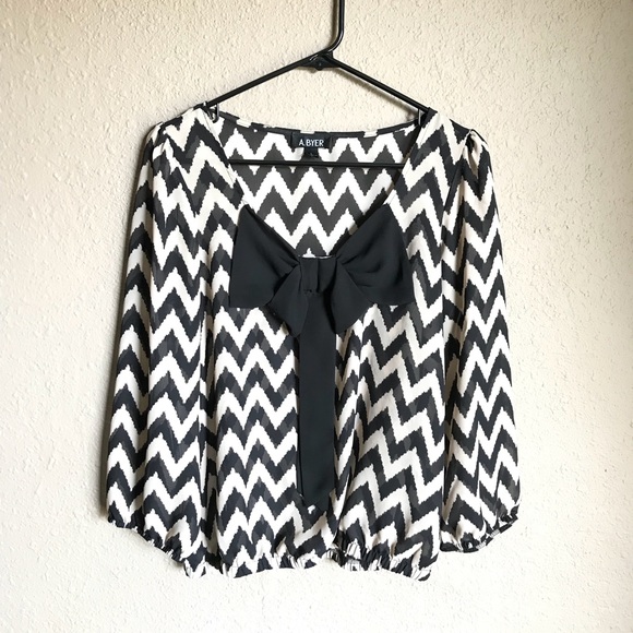 A. Byer Tops - Preppy Front Bow Chevron Top